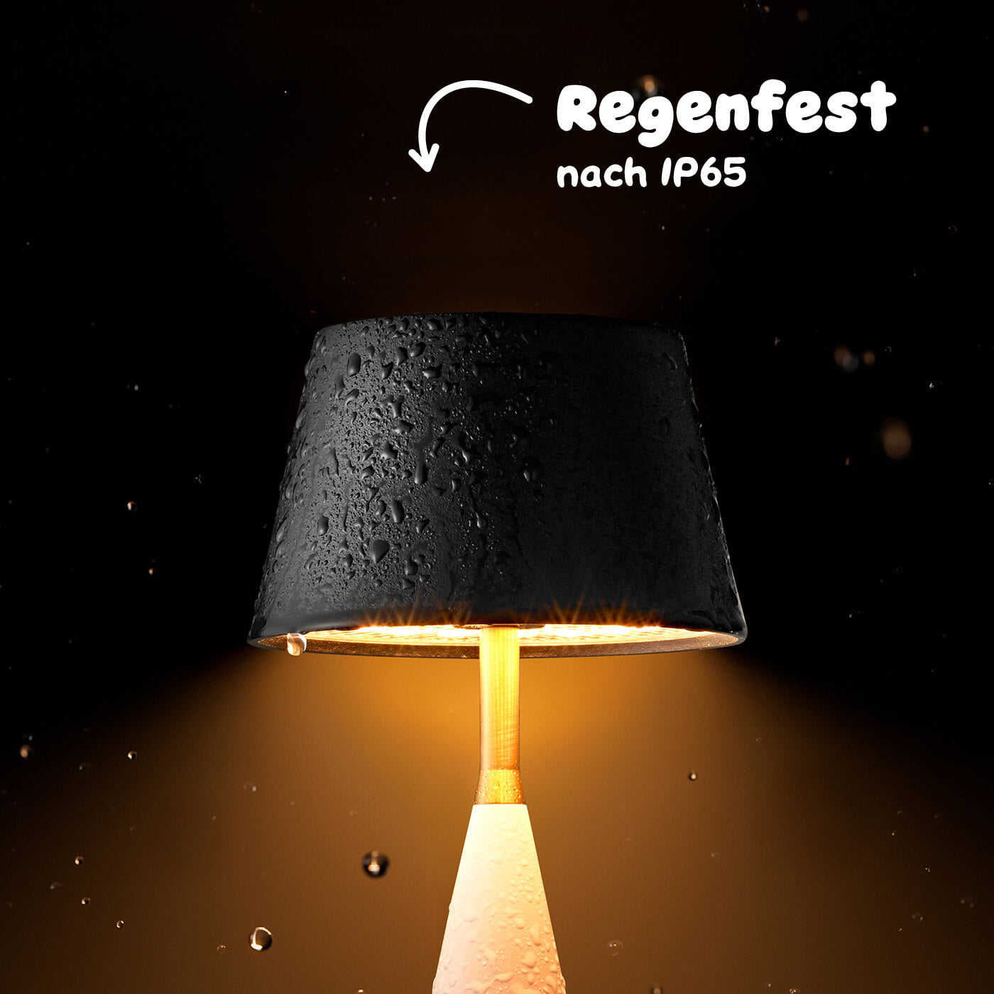 Die Sigor Thala Akku-Tischleuchte ist regenfest nach IP65