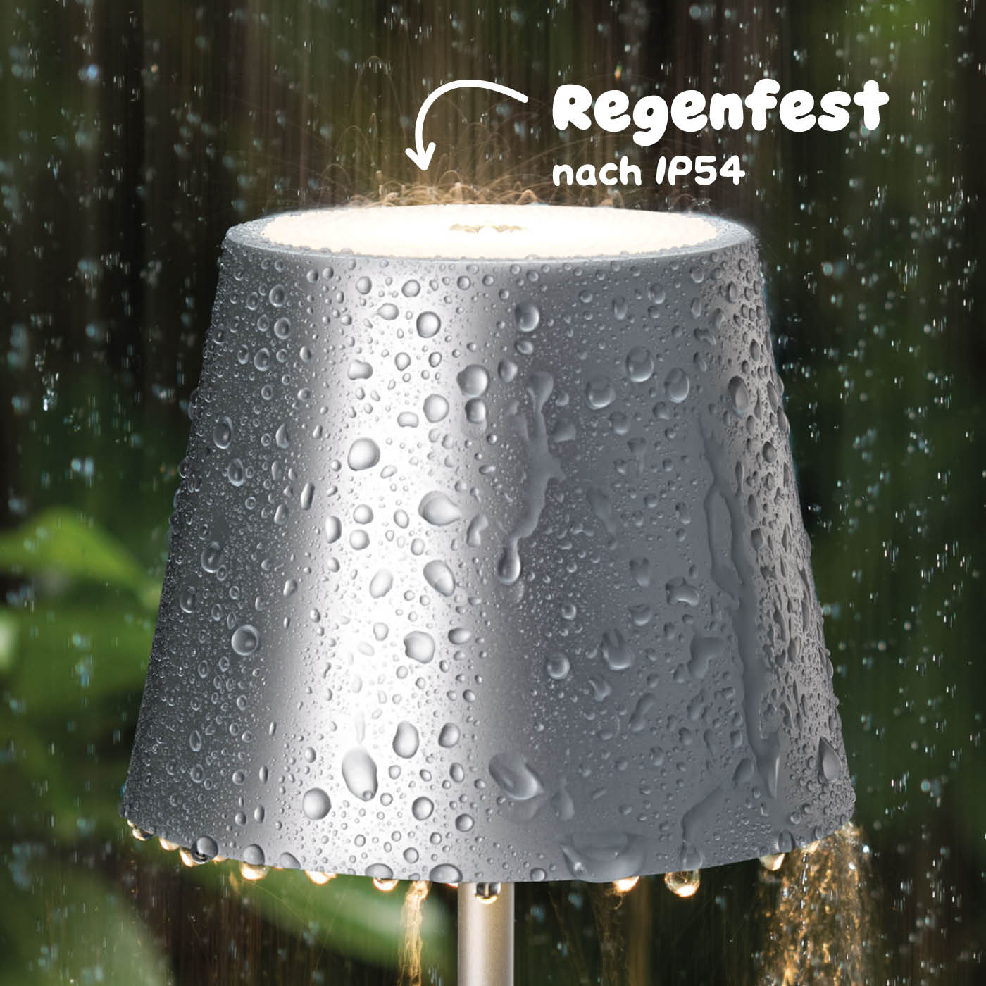 Regenfest:  Sigor Nuindie Akku-Tischleuchte, eloxiert in #Farbe_Silber