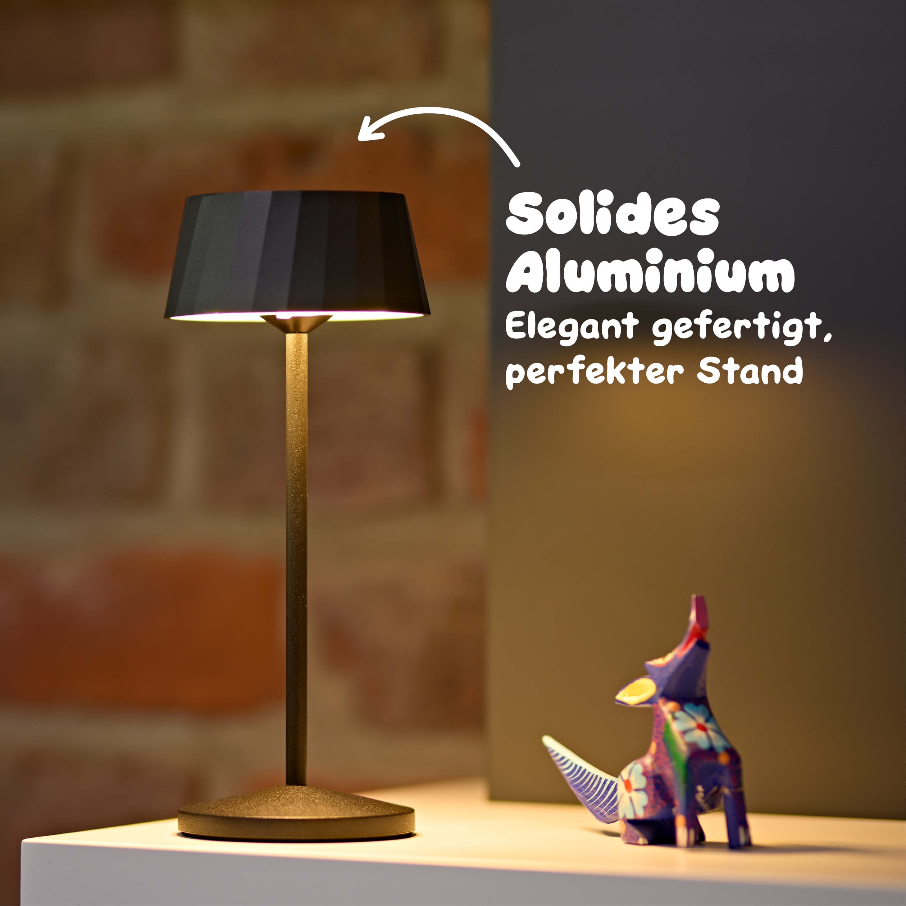Sigor Facetta Akku-Tischleuchte aus solidem Aluminium mit stabilem Stand #Farbe_Nachtschwarz