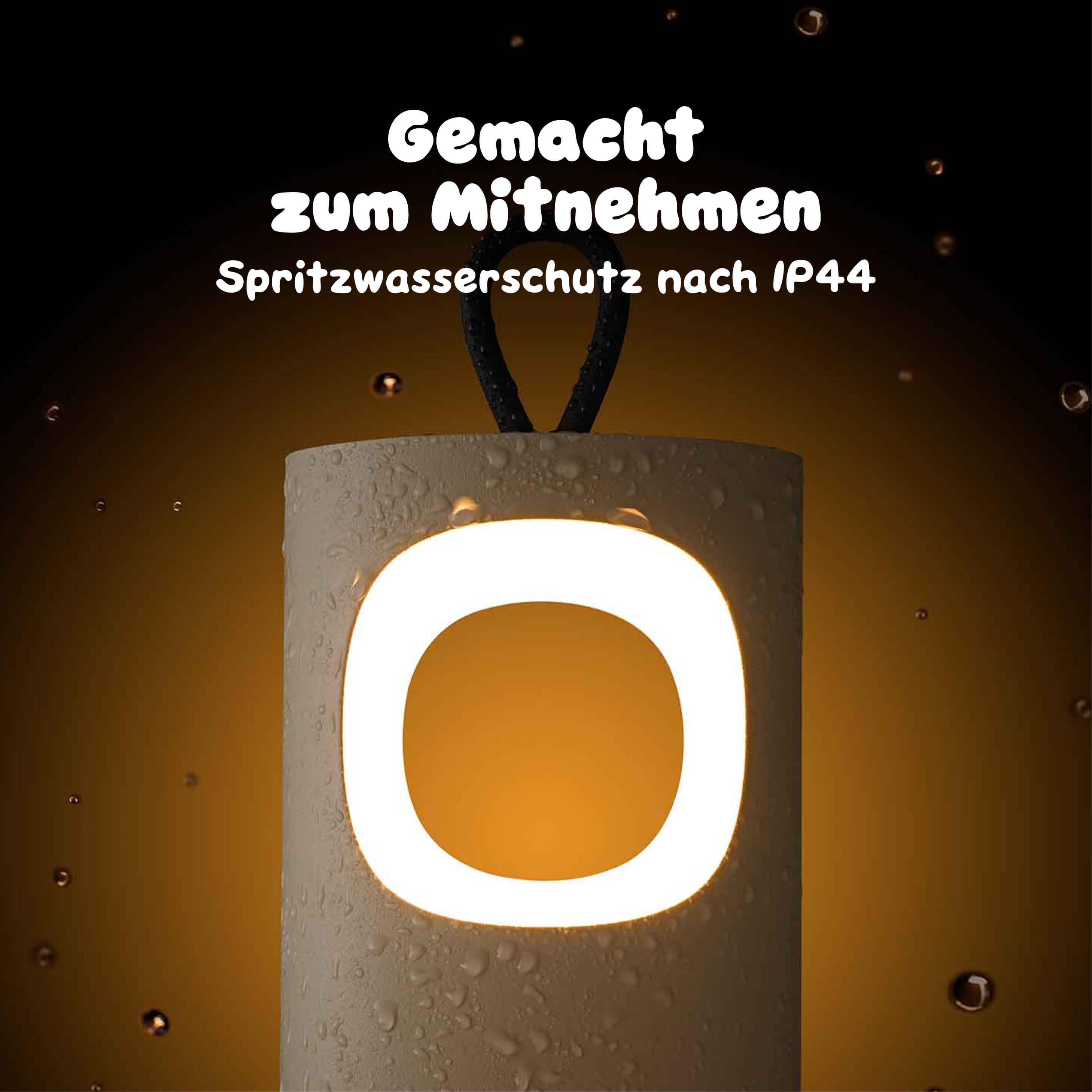 Sigor Lunari Akku-LED-Tischleuchte mit IP44-Zertifizierung ist wetterfest und trotzt Spritzwasser beim Camping und Outdoor-Einsatz