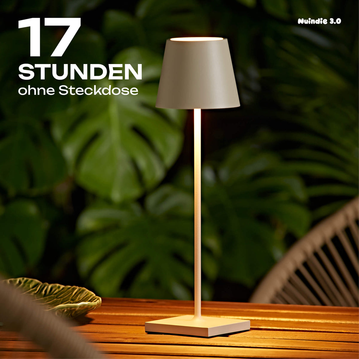 17 Stunden Akku-Laufzeit: Sigor Nuindie 3.0 Akku-Tischleuchte in #Farbe_Dünenbeige