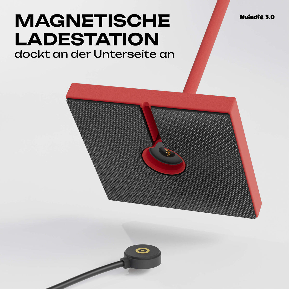 Einfach zu laden: Sigor Nuindie 3.0 Akku-Tischleuchte mit dem magnetischen Ladestecker in #Farbe_Feuerrot