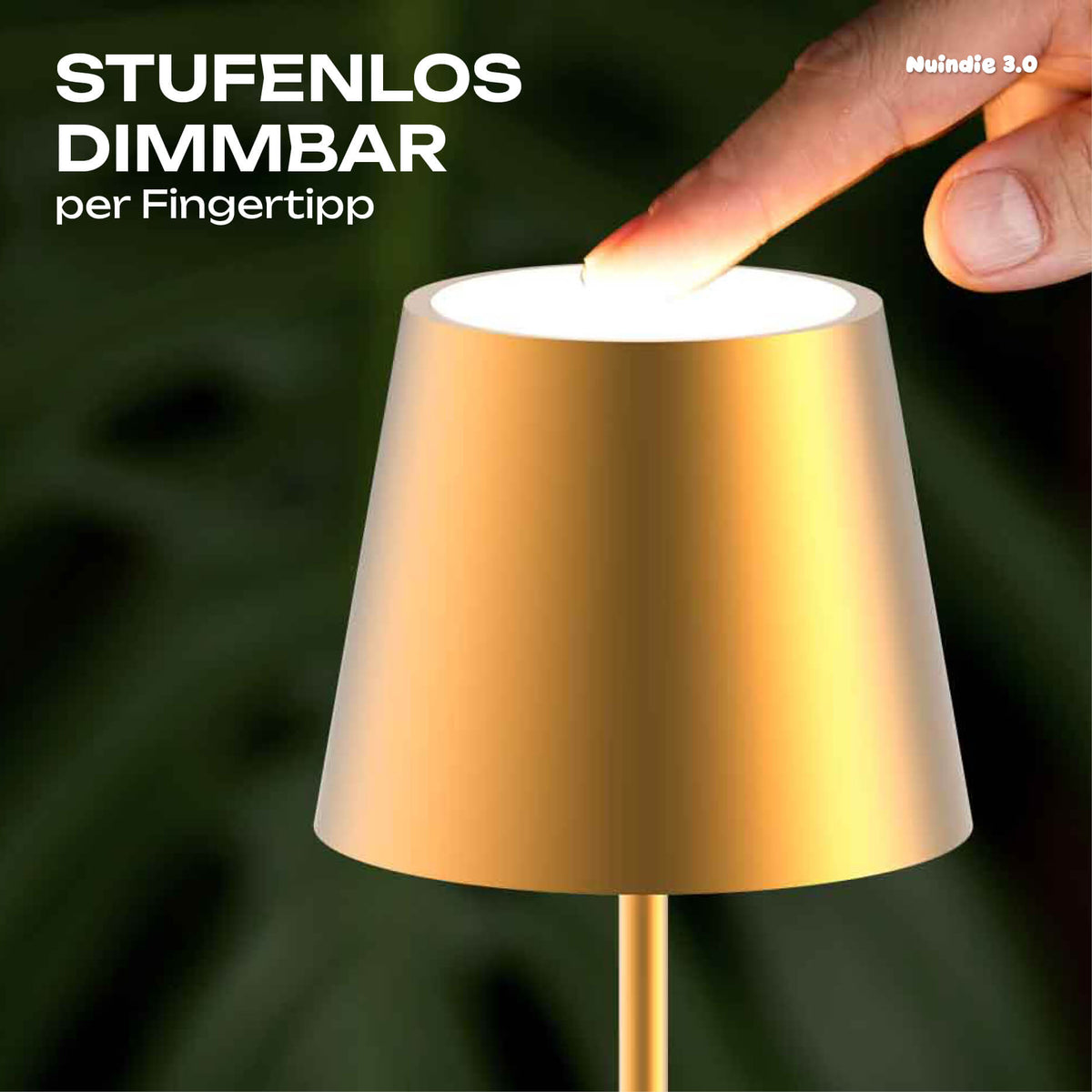 Stufenlos dimmbar: Sigor Nuindie 3.0 Akku-Tischleuchte in #Farbe_Goldfarben