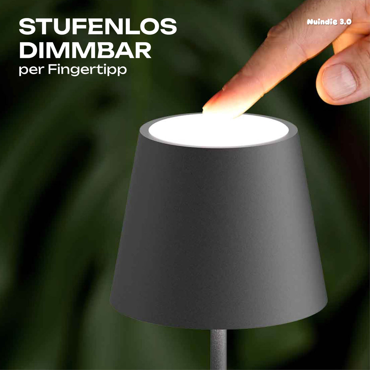 Stufenlos dimmbar: Sigor Nuindie 3.0 Akku-Tischleuchte in #Farbe_Graphitgrau