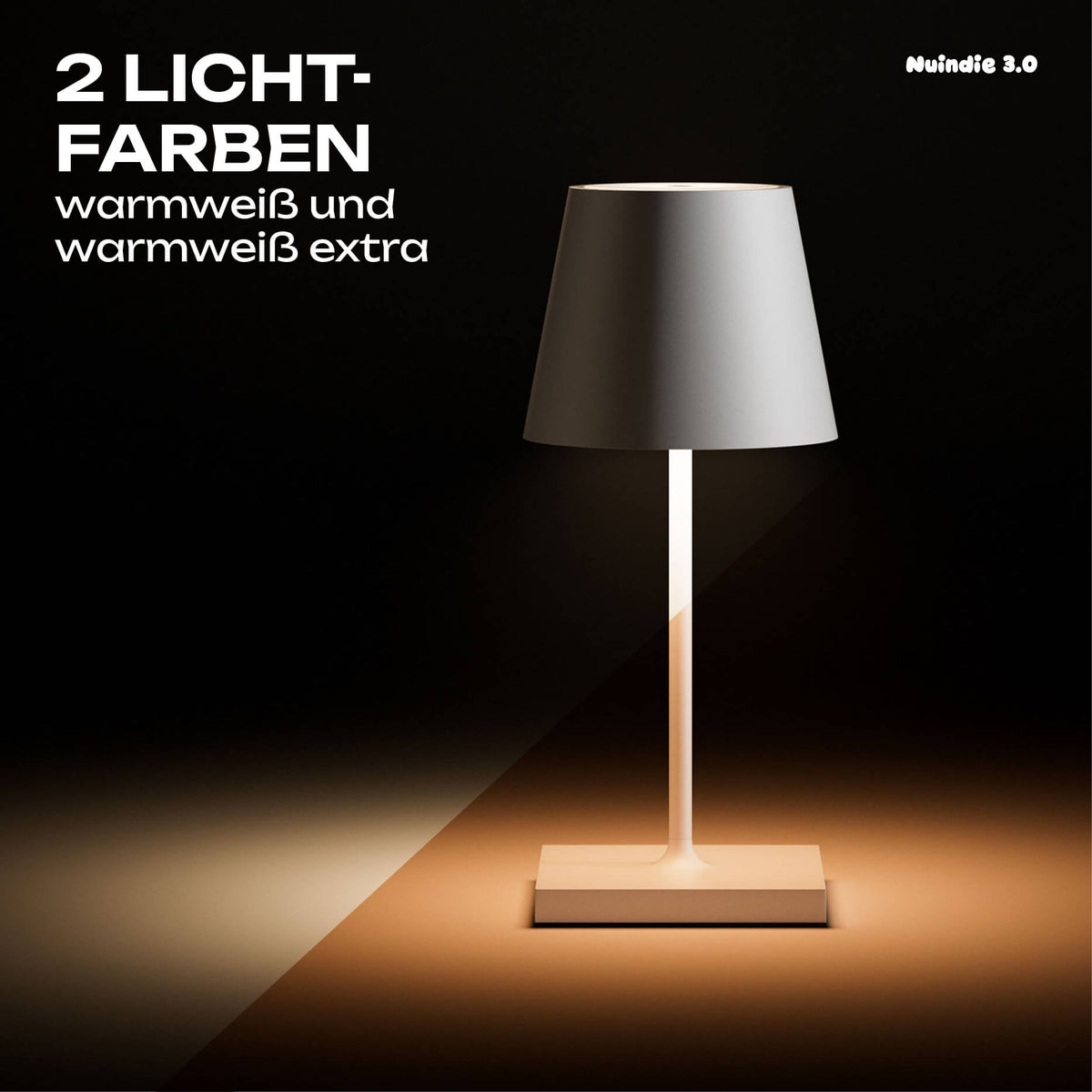 Die Akku-Tischleuchte Sigor Nuindie 3.0 Mini mit 2 Lichtstimmungen in warmweiss und warmweiss extra