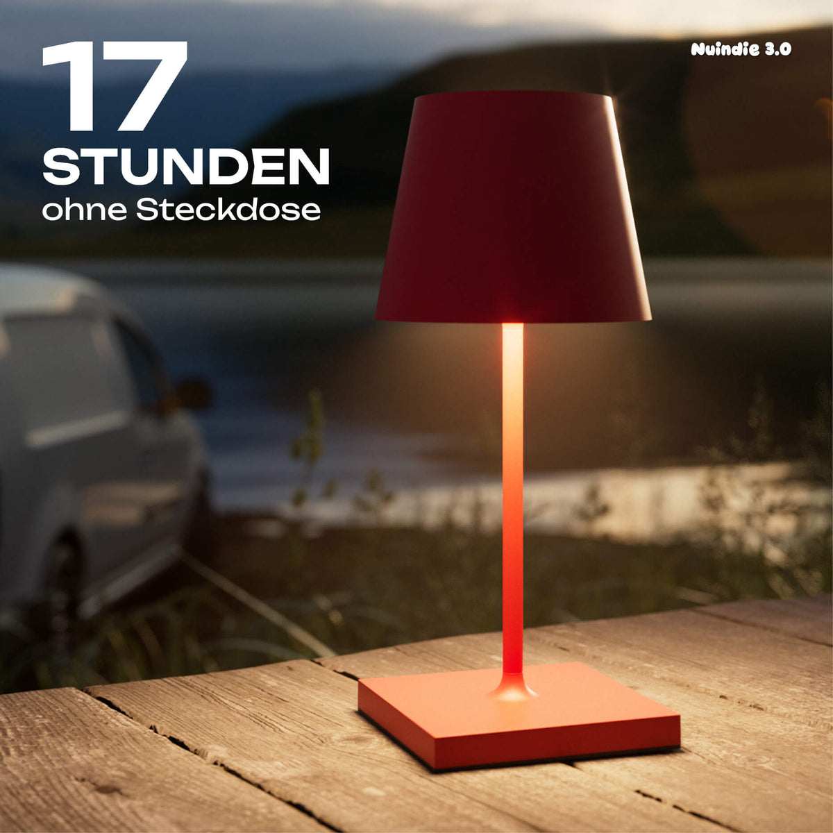 17 Stunden Akku-Laufzeit: Sigor Nuindie 3.0 Mini Akku-Tischleuchte in #Farbe_Feuerrot