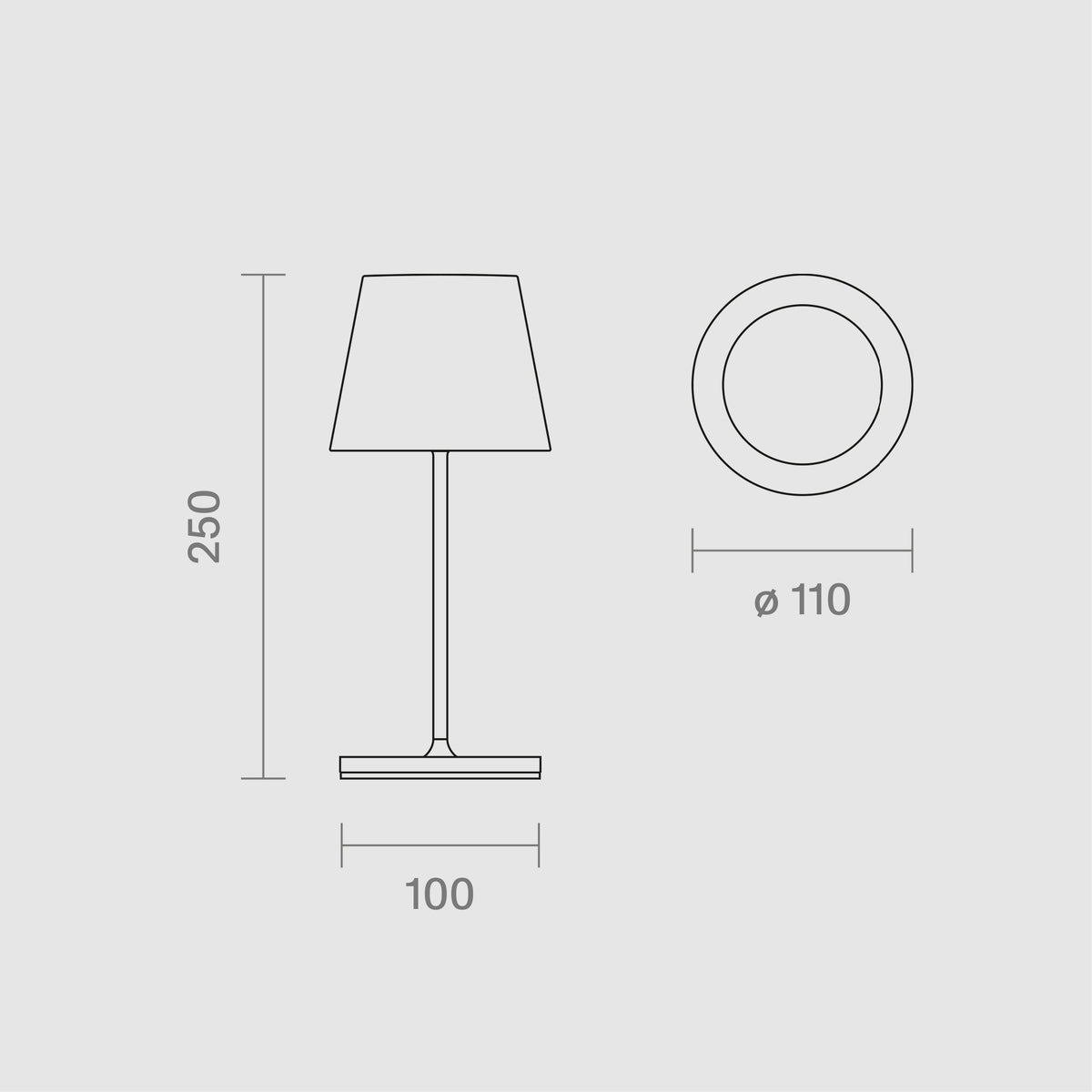 Die Abmessungen der Sigor Nuindie 3.0 Mini Akku-Tischleuchte in Millimetern