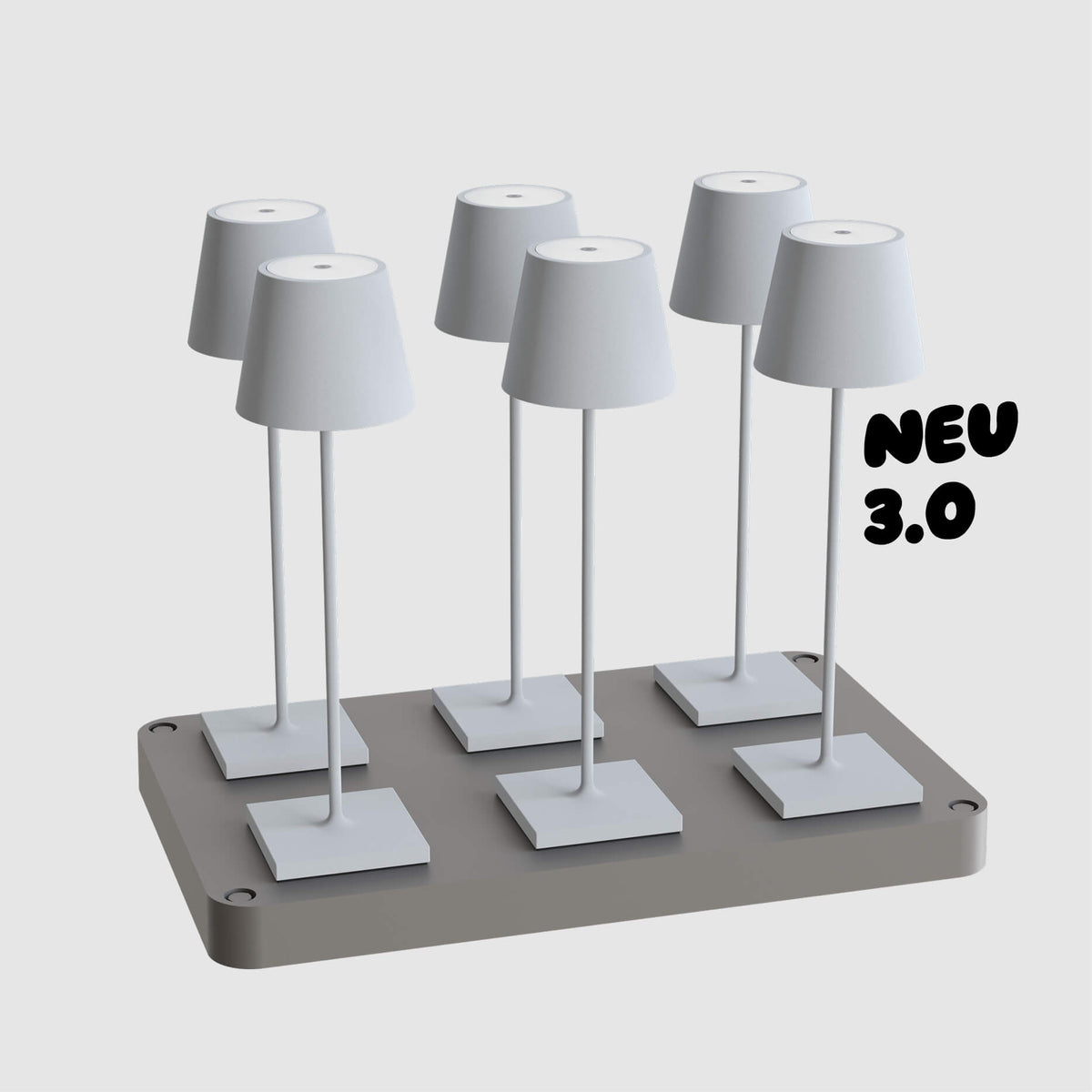 Sigor Nuindie 3.0 Akku-Tischleuchte als 6er-Set mit Ladestation in #Farbe_Nebelgrau