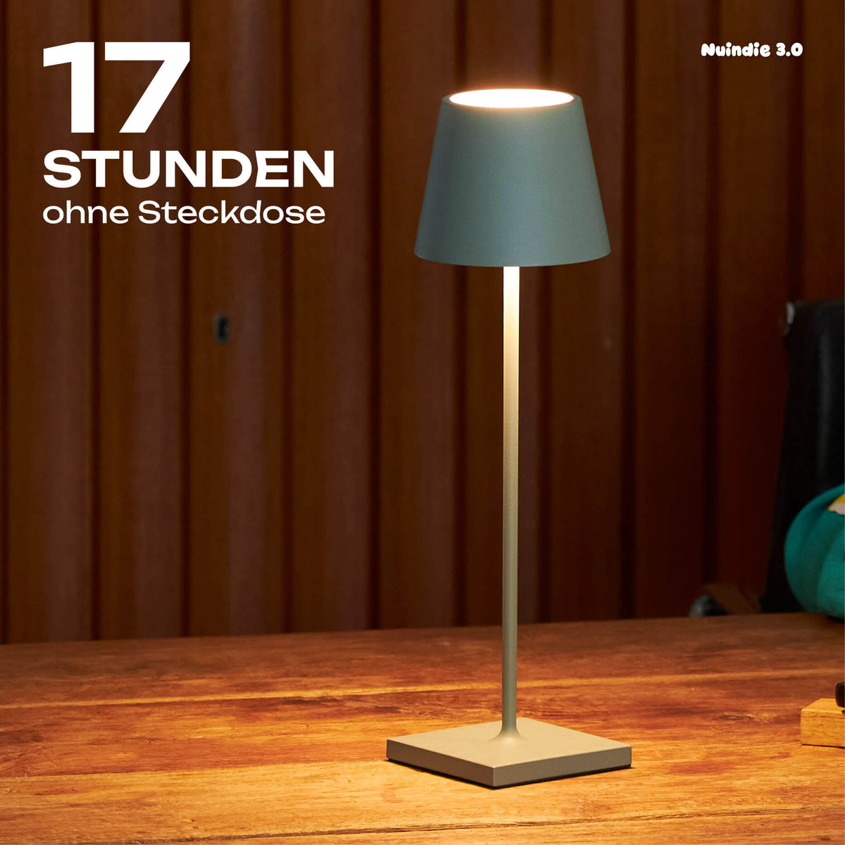 17 Stunden Akku-Laufzeit: Sigor Nuindie 3.0 Akku-Tischleuchte in #Farbe_Salbeigrün