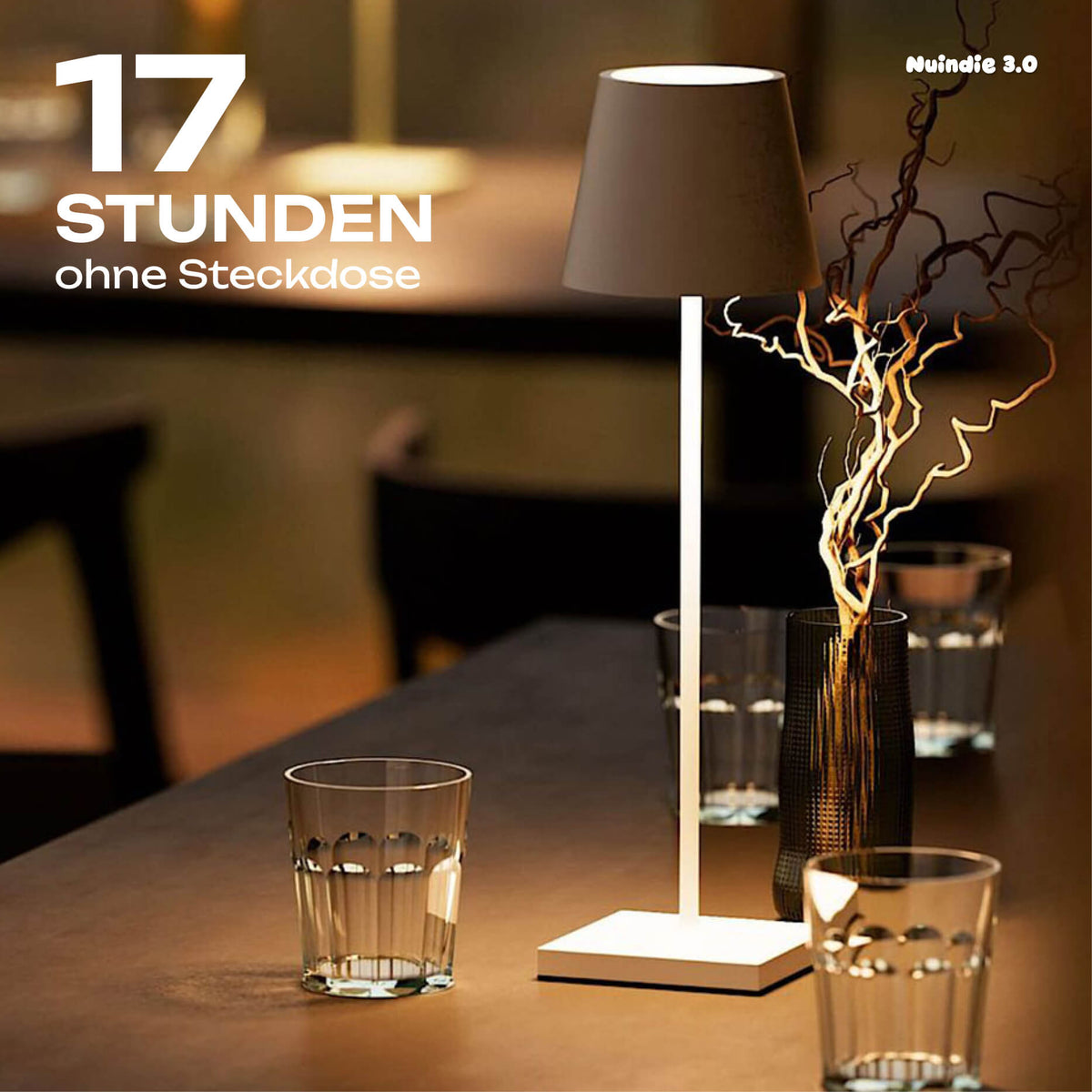 Lange Akku-Laufzeit von 17 Stunden: Akku-Tischleuchte Sigor Nuindie 3.0 in #Farbe_Schneeweiss