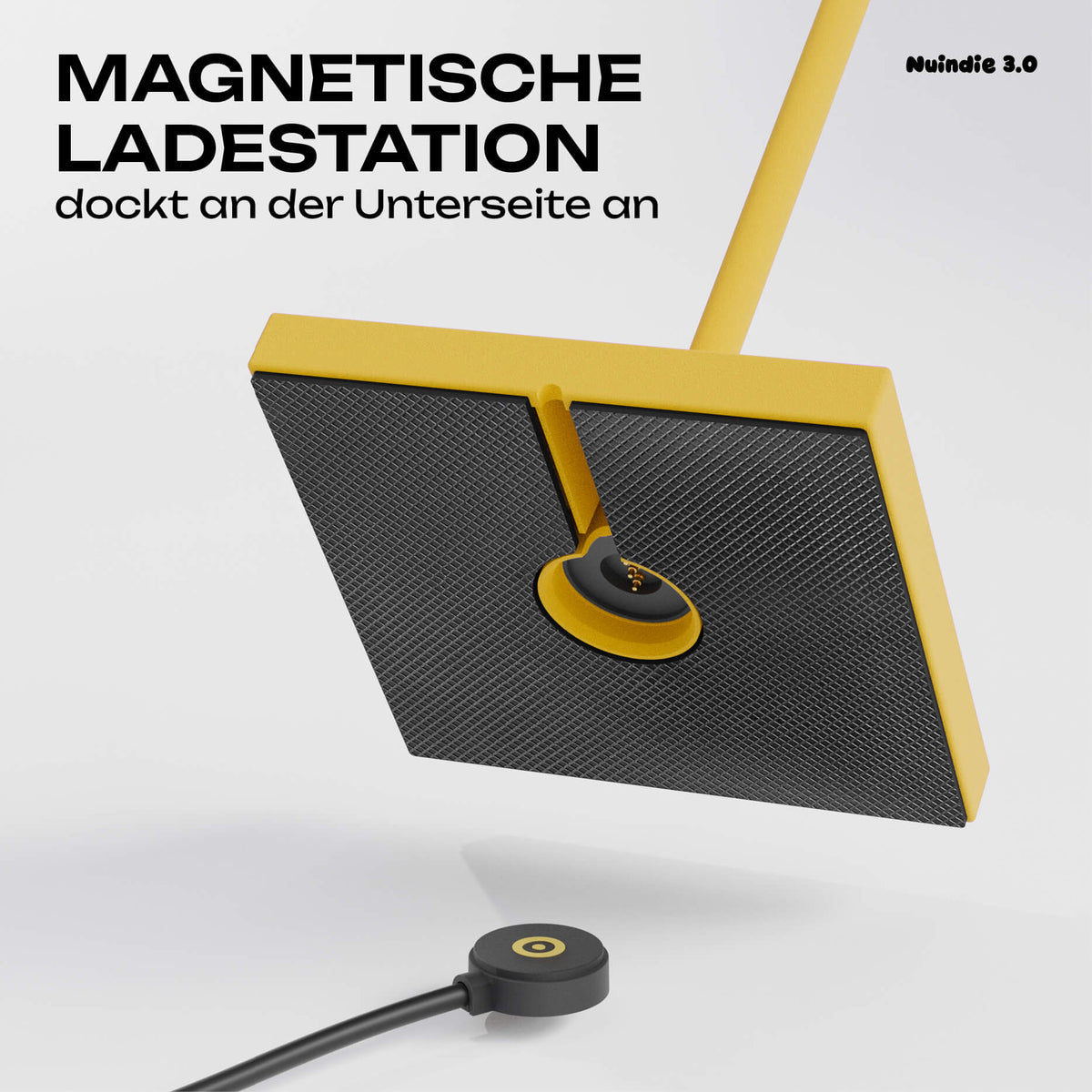 Einfach zu laden: Sigor Nuindie 3.0 Akku-Tischleuchte mit dem magnetischen Ladestecker in #Farbe_Sonnengelb