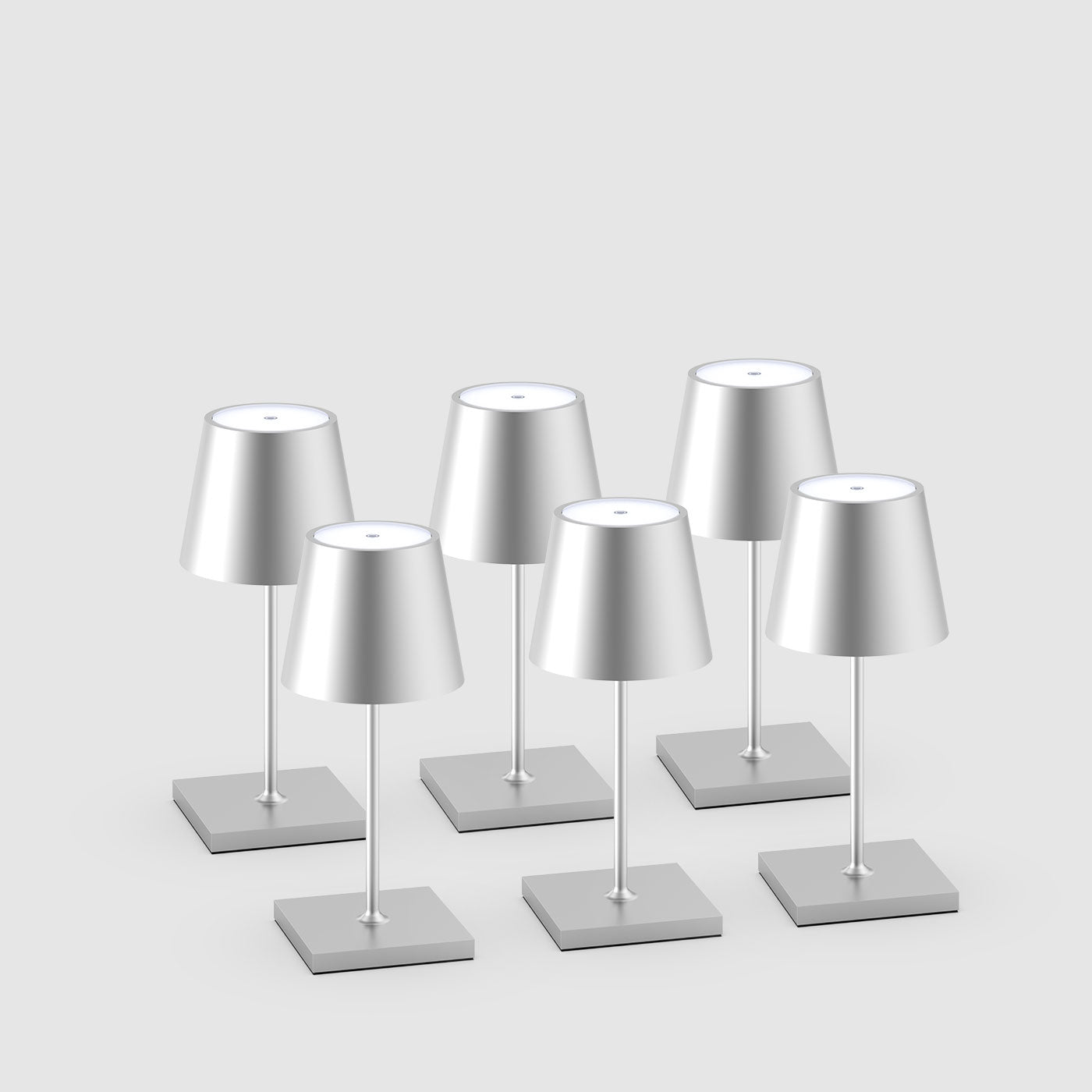 Sigor Nuindie Mini Akku-Tischleuchte, eloxiert als 6er-Bundle für Gastronomie in #Farbe_Silber