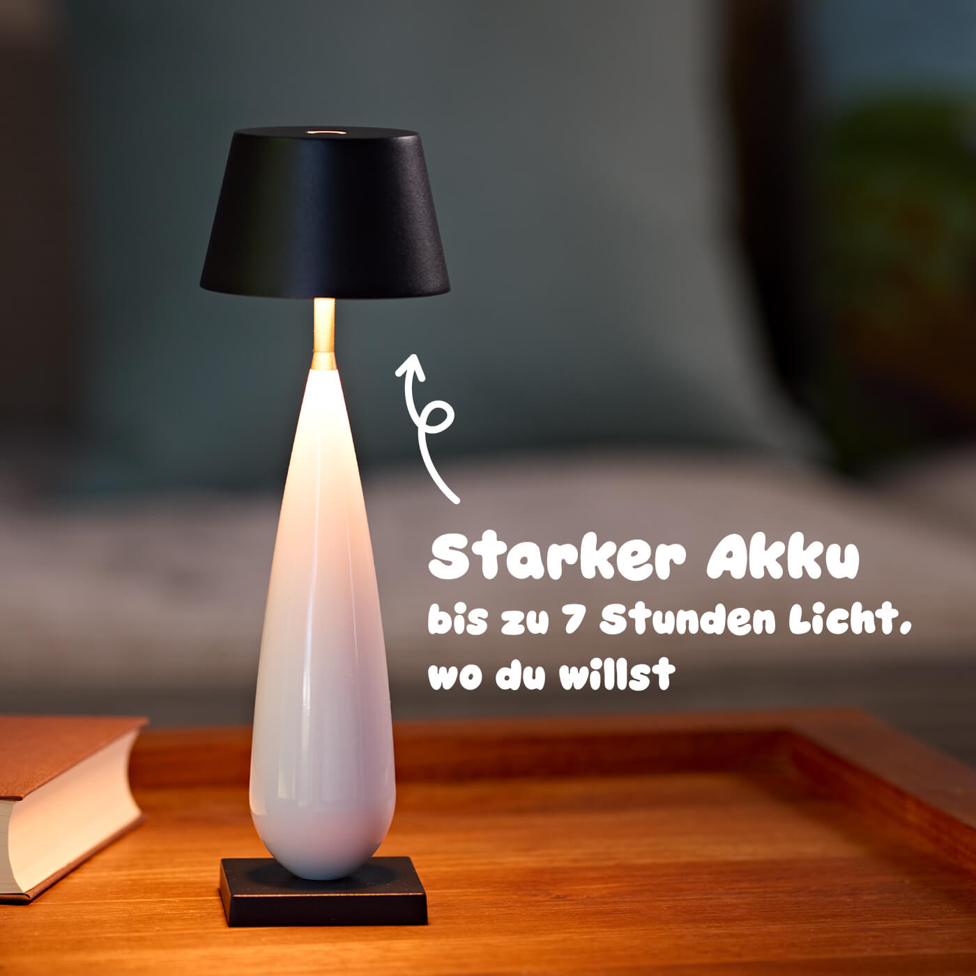 Sigor Thala Akku-Tischleuchte mit starkem Akku mit bis zu 7 Stunden Leuchtkraft